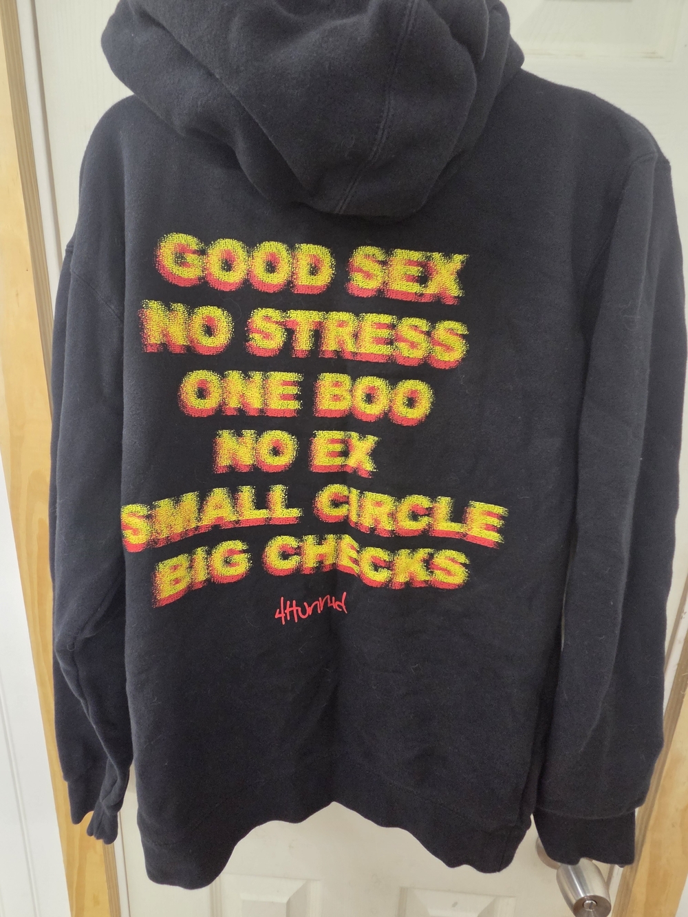 Y2K 4Hunnid Men's Black Pullover Hoodie with Pink Chest Logo #0112